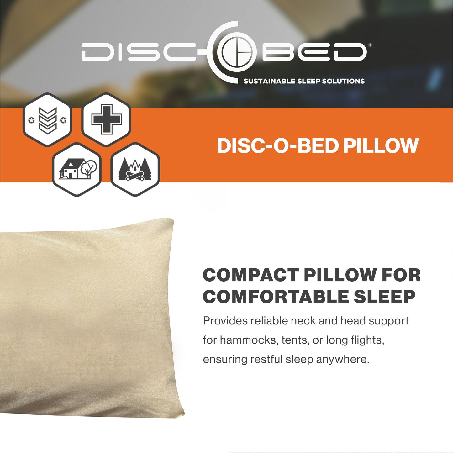 Disc-O-Bed Lightweight Travel Pillow, Packable with Washable Cover, Cappuccino