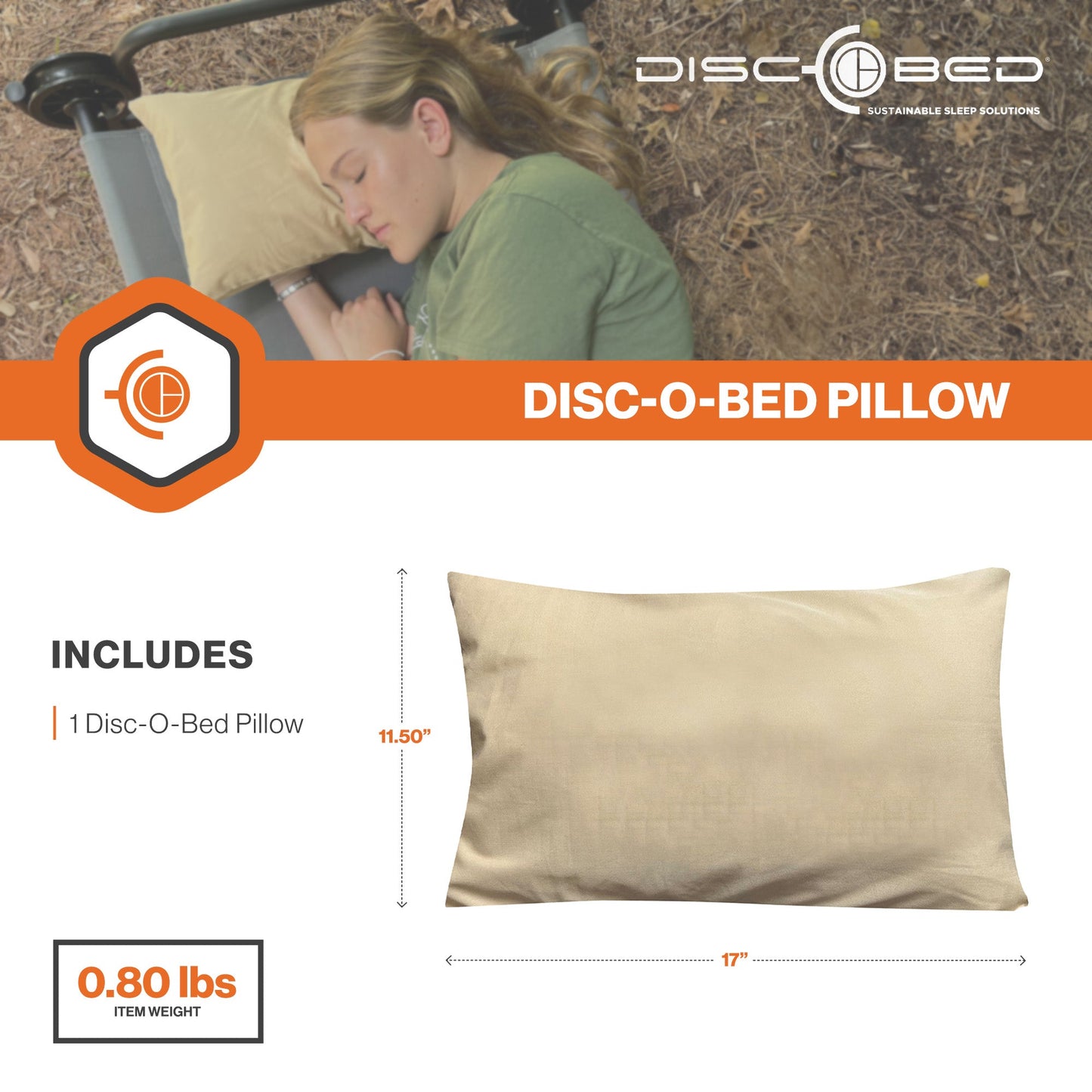 Disc-O-Bed Lightweight Travel Pillow, Packable with Washable Cover, Cappuccino