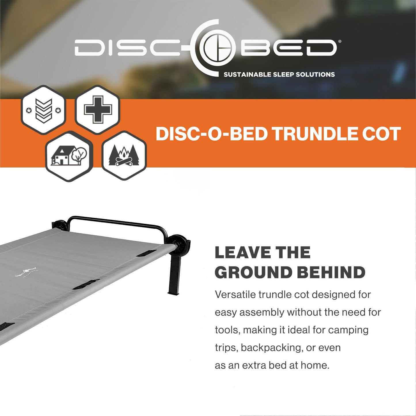 Disc-O-Bed Trundle Cot for XL/2XL Bunk Systems, Foldable and Adjustable, Grey