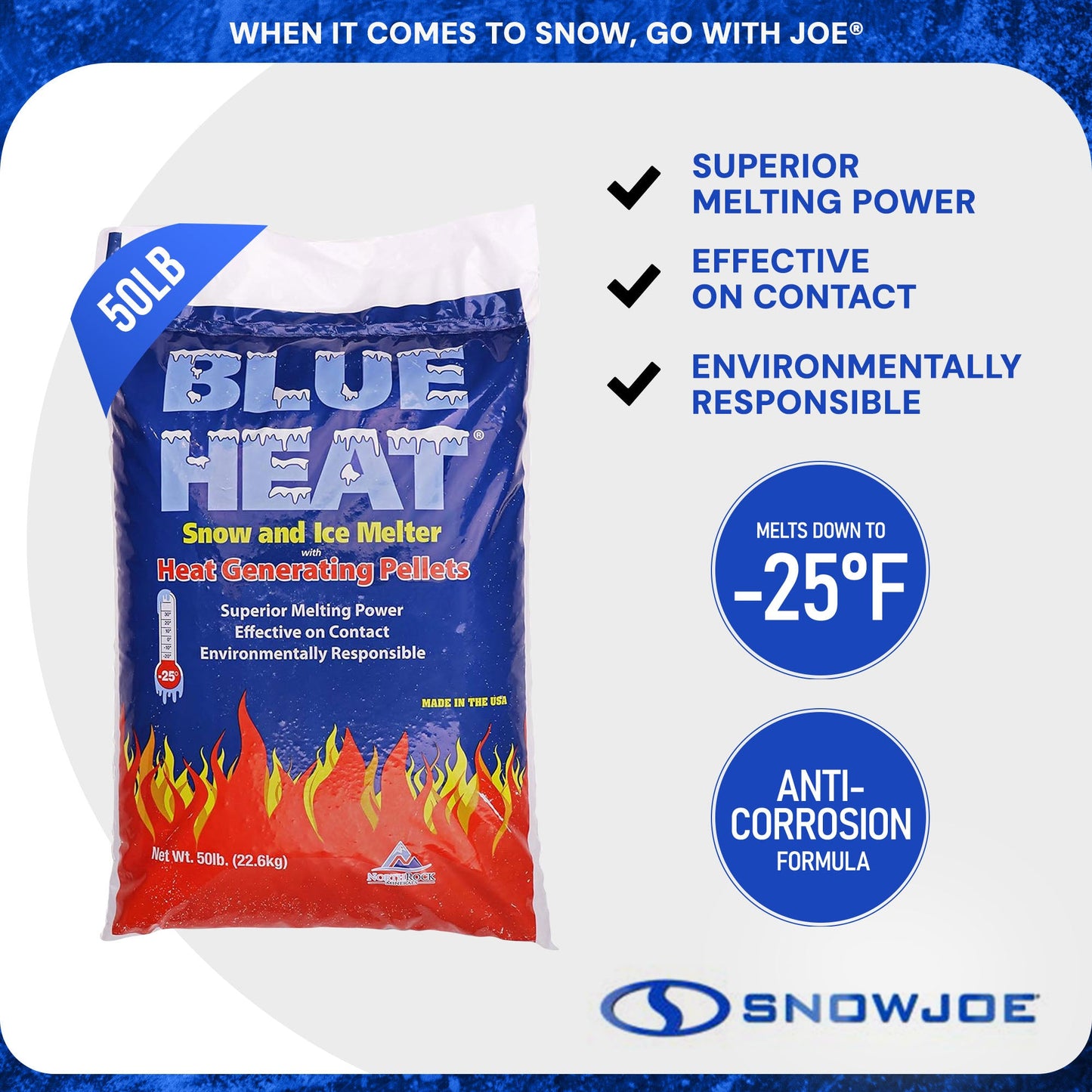 Blue Heat Ice Melt Pellets Deicer and Snow Removal for Driveway, 50 lb, AZ-BH-50