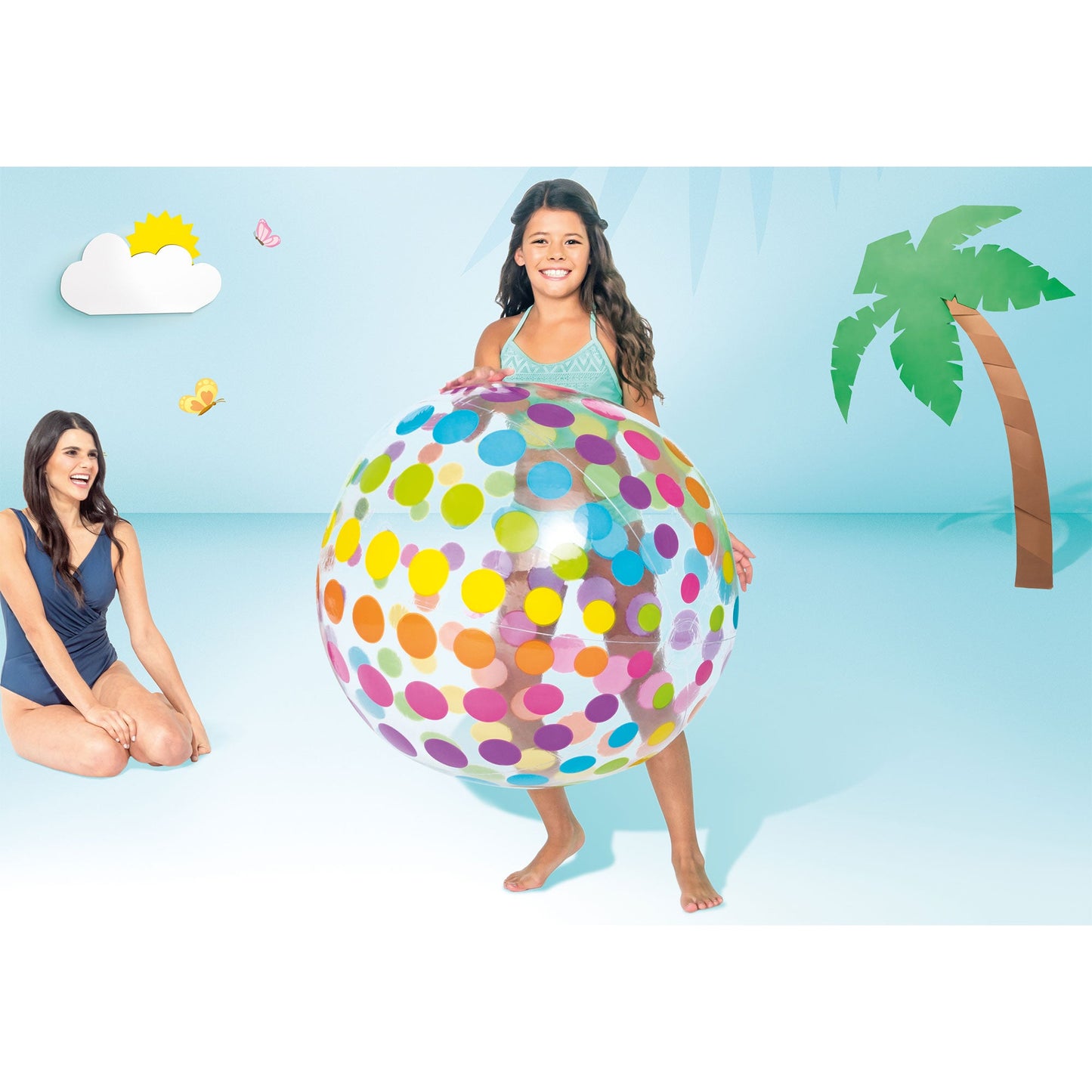 Intex Jumbo Inflatable Colorful Transparent PVC Giant Beach Ball, Color Varies