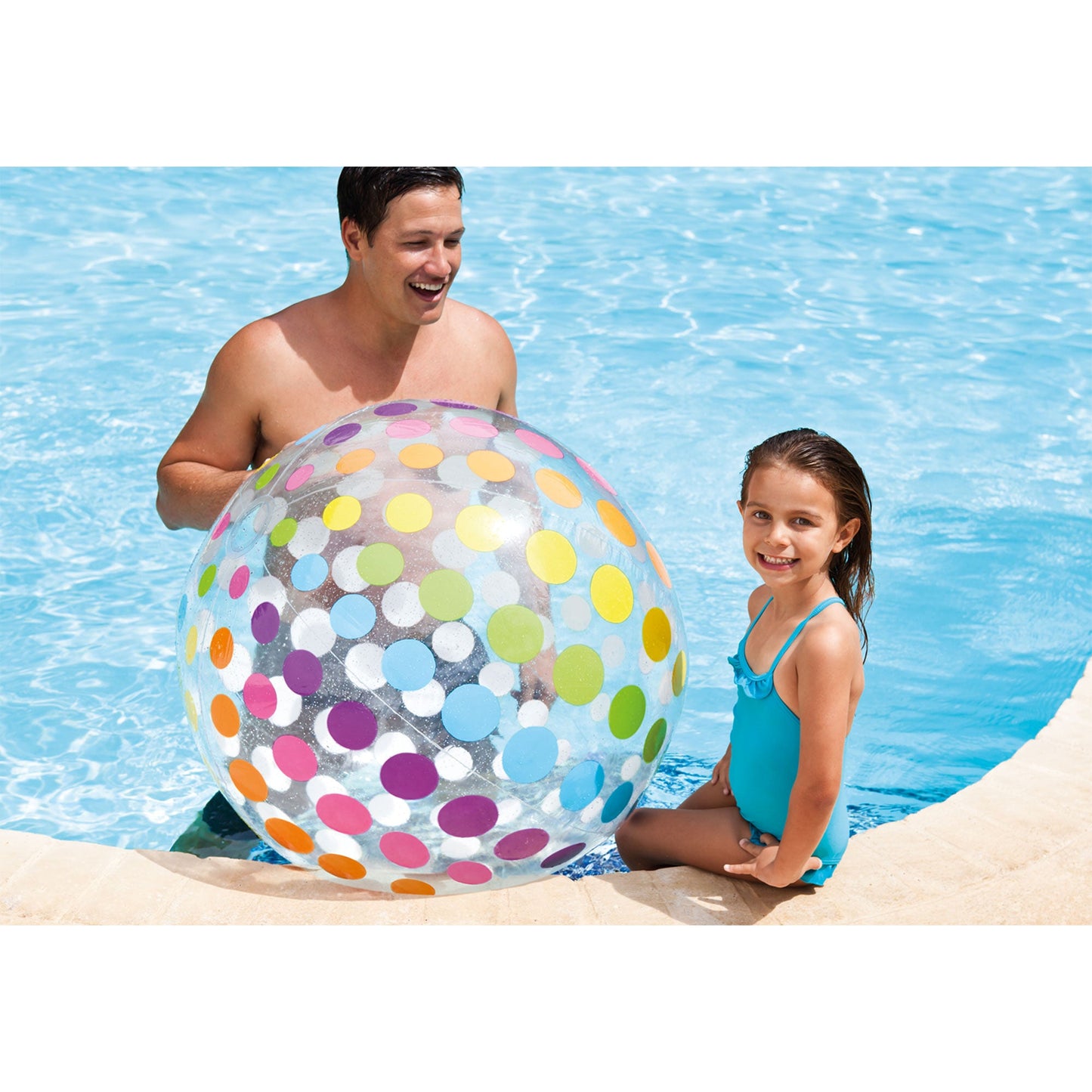 Intex Jumbo Inflatable Colorful Transparent PVC Giant Beach Ball, Color Varies