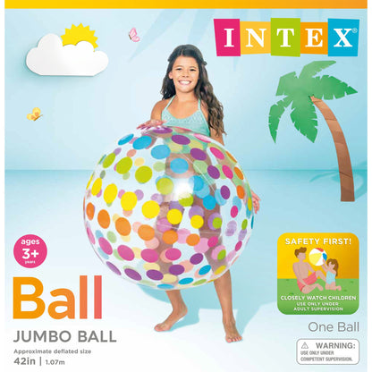 Intex Jumbo Inflatable Colorful Transparent PVC Giant Beach Ball, Color Varies