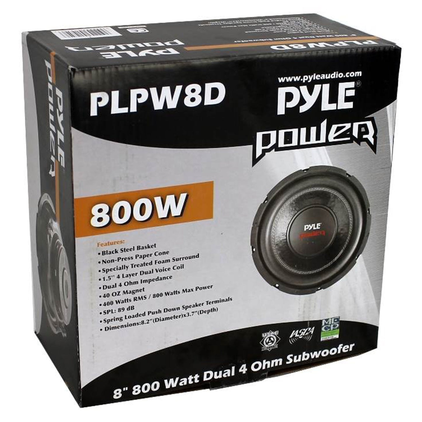 Pyle 8 Inch 1600W DVC 4 Ohm Car Audio Subwoofer Speaker Set, Black (2 Pack)
