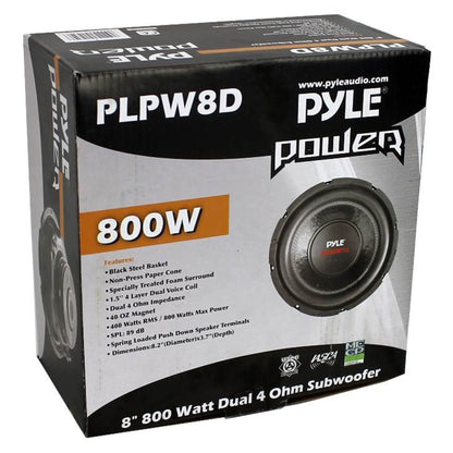 Pyle 8 Inch 1600W DVC 4 Ohm Car Audio Subwoofer Speaker Set, Black (2 Pack)