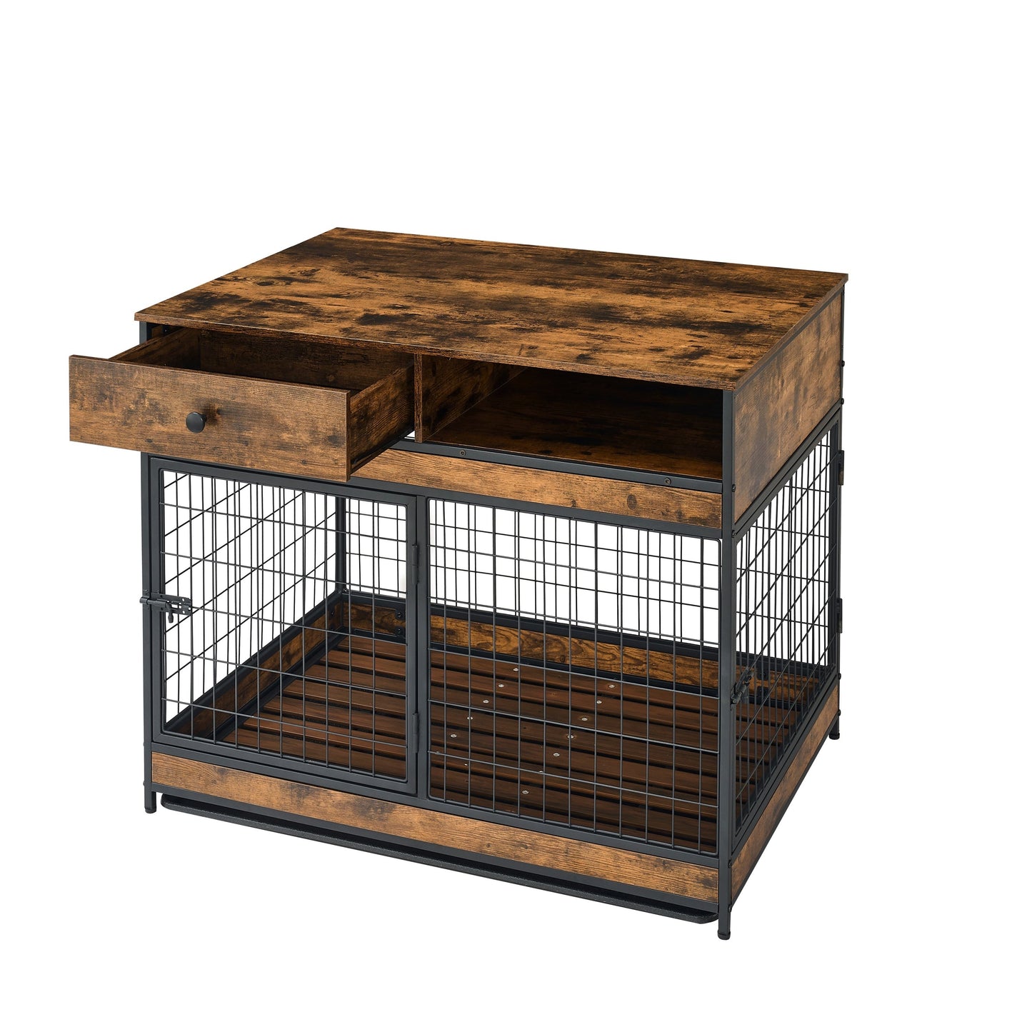 Furniture Dog Cage Crate with Double Doors. Antique Brown,38.78" W x 27.36" D x 32.17" H.