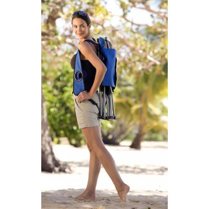 Kelsyus Mesh Folding Backpack Beach Chair w/Headrest & Cup Holder, Blue and Gray