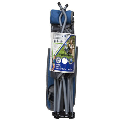 Kelsyus Mesh Folding Backpack Beach Chair w/Headrest & Cup Holder, Blue and Gray