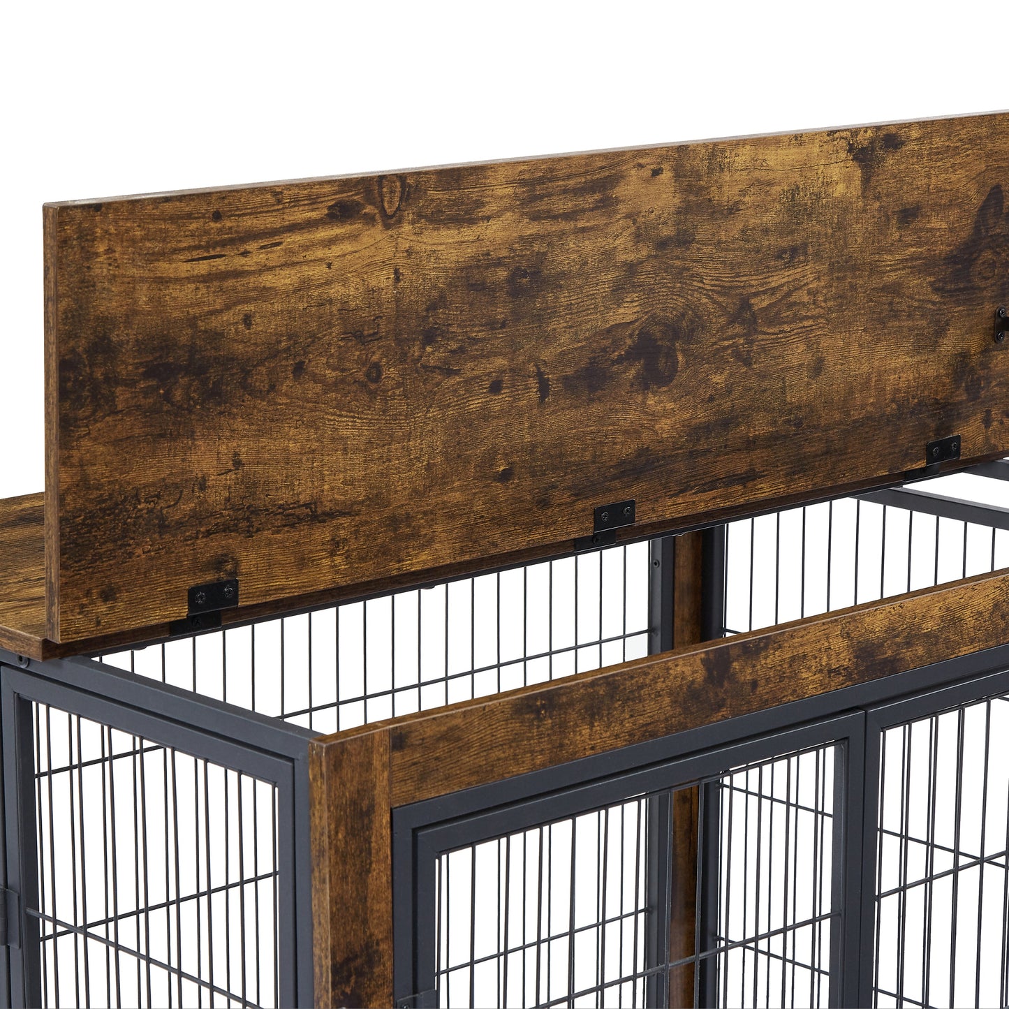 Furniture Style Dog Crate Side Table on Wheels with Double Doors and Lift Top. Grey, 31.50" W x 22.05" D x 25" H.