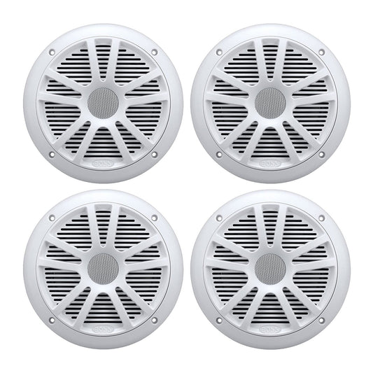 BOSS Audio MR6W 6.5" 360W Dual Cone Marine/Boat Speakers Stereo, White (4 Pack)