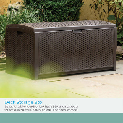 Suncast DBW9200 99 Gallon Outdoor Resin Patio Storage Chest with Handles, Mocha