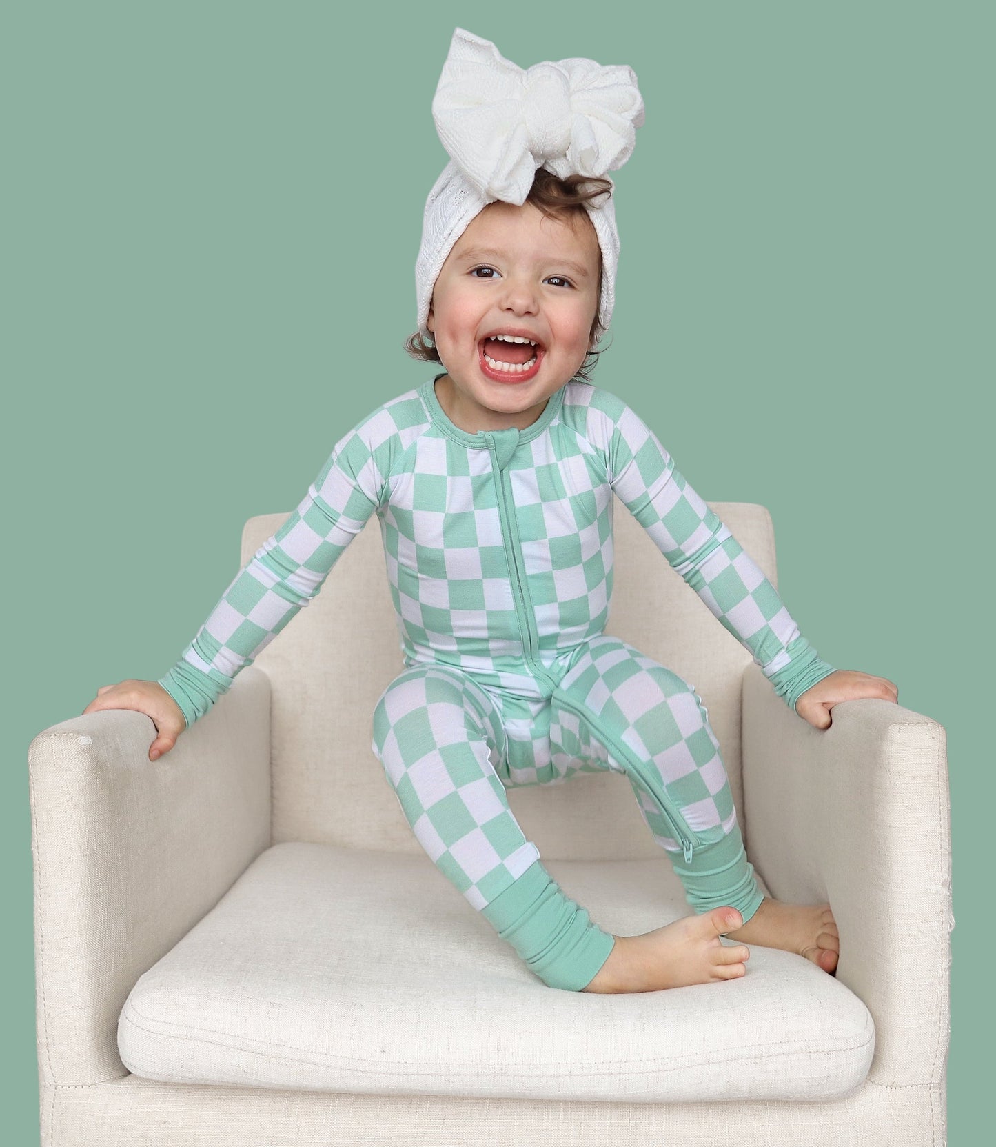 MINT CHECKERS DREAM ROMPER