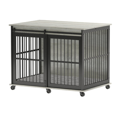 Furniture dog crate sliding iron door dog crate with mat. (Grey,43.7"W x 30"D x 33.7"H)