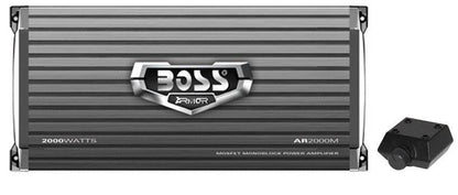 Boss Audio AR2000M 2000W MONO A/B Car Amplifier Remote & 8 Gauge Amp Install Kit