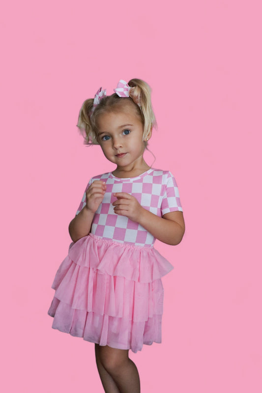 BUBBLEGUM CHECKERS DREAM TUTU DRESS