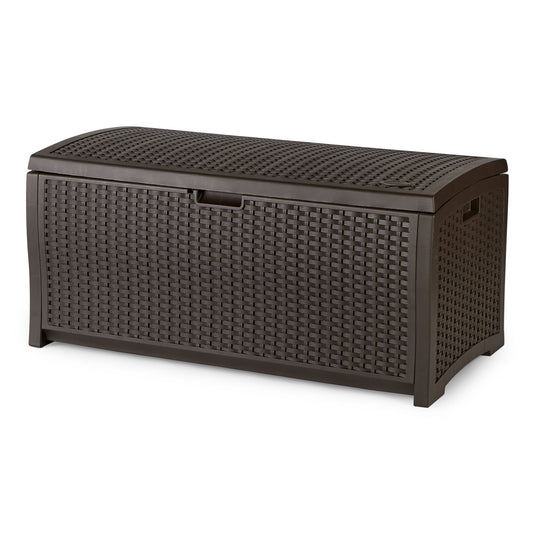 Suncast DBW7300 73 Gallon Resin Wicker Outdoor Patio Storage Deck Box, Mocha