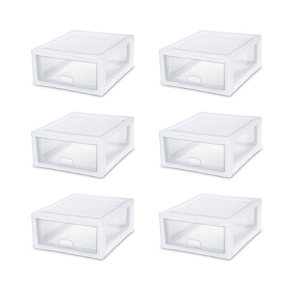 Sterilite 16 Quart Clear Plastic Stacking Storage Drawer Container Box, 6 Pack