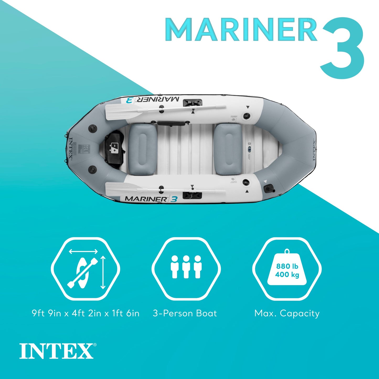 Intex 68373EP Mariner 3-Person Inflatable River/Lake Dinghy Boat and Oars Set