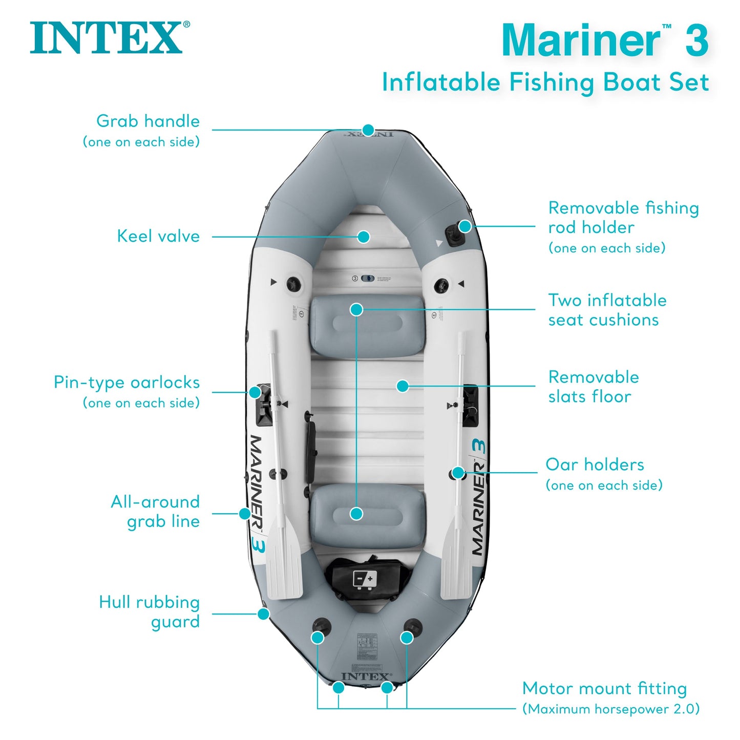 Intex 68373EP Mariner 3-Person Inflatable River/Lake Dinghy Boat and Oars Set