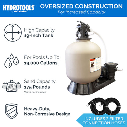 HYDROTOOLS by Swimline 19" Sand Filter Combo w/ Stand, 4500 GPH, 175lb Capacity