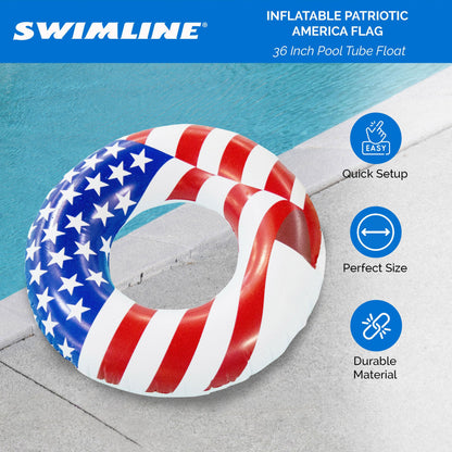 Swimline 36" Round Inflatable Patriotic American Flag Swimming Pool Tube Float