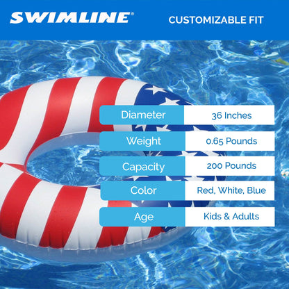Swimline 36" Round Inflatable Patriotic American Flag Swimming Pool Tube Float