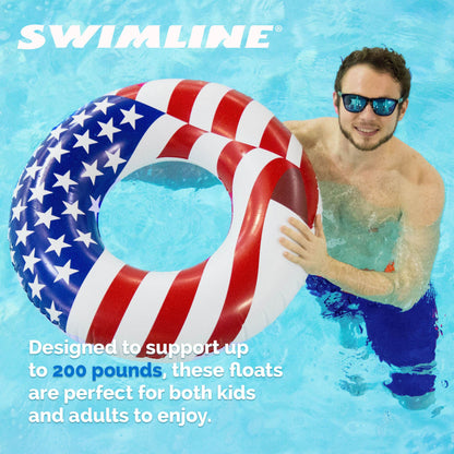 Swimline 36" Round Inflatable Patriotic American Flag Swimming Pool Tube Float