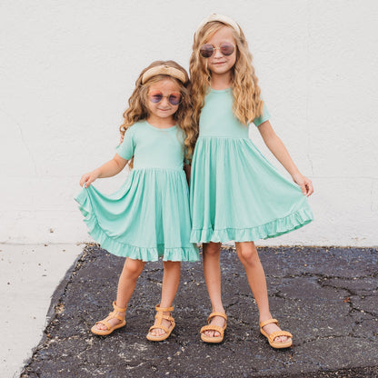 MINT RIB DREAM RUFFLE DRESS