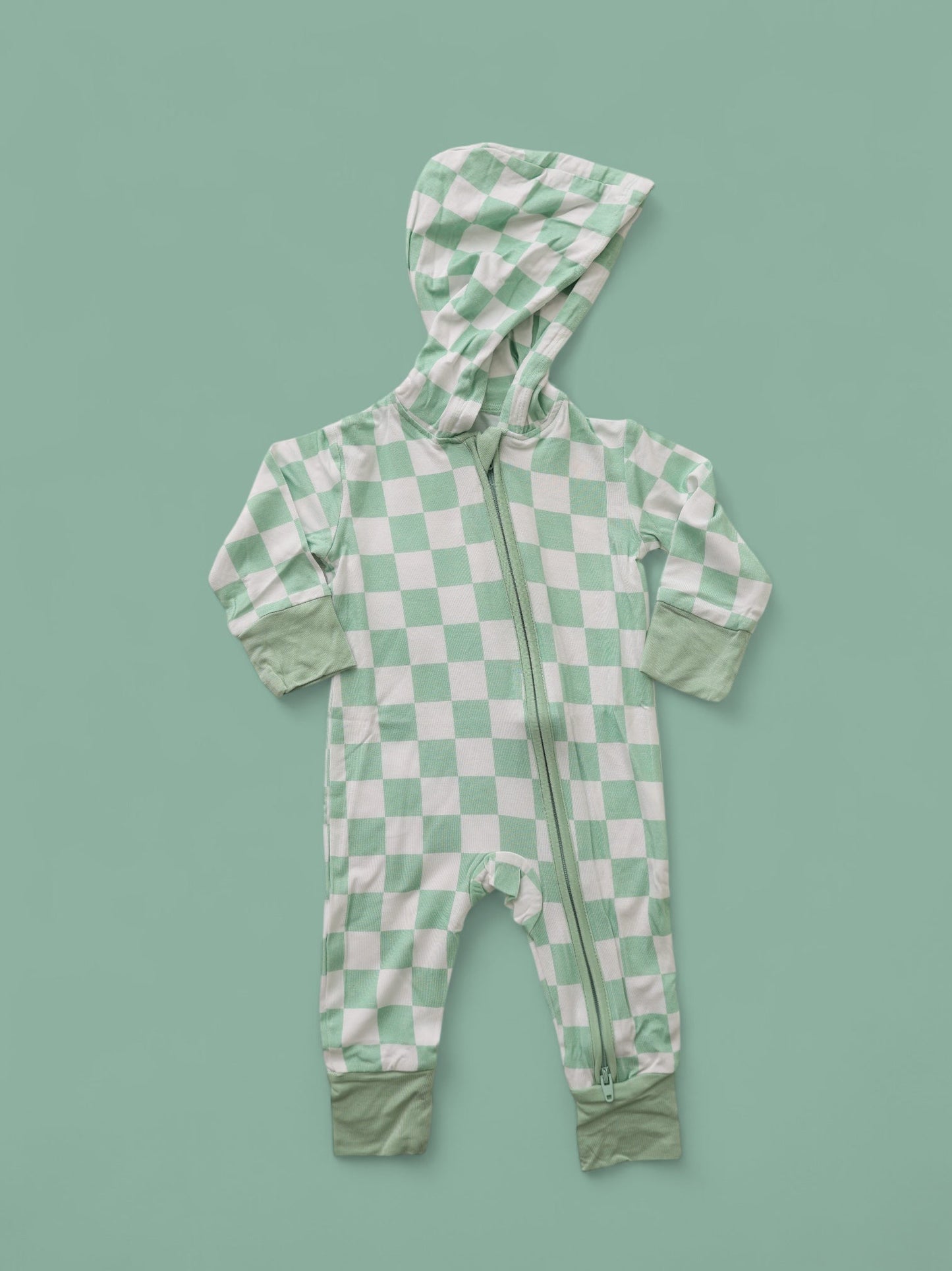 MINT CHECKERS DREAM ROMPER HOODIE