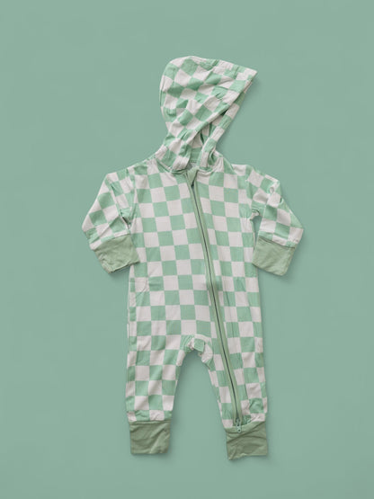 MINT CHECKERS DREAM ROMPER HOODIE