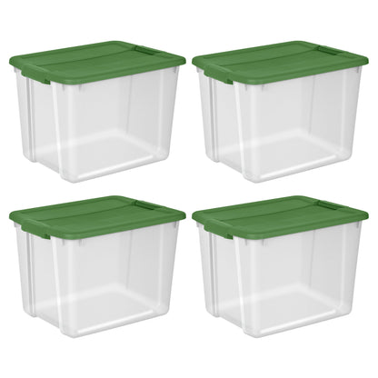 Sterilite 12 Gal Latching Lid Holiday Storage Tote Organizer Bin, Green, 4 Pack