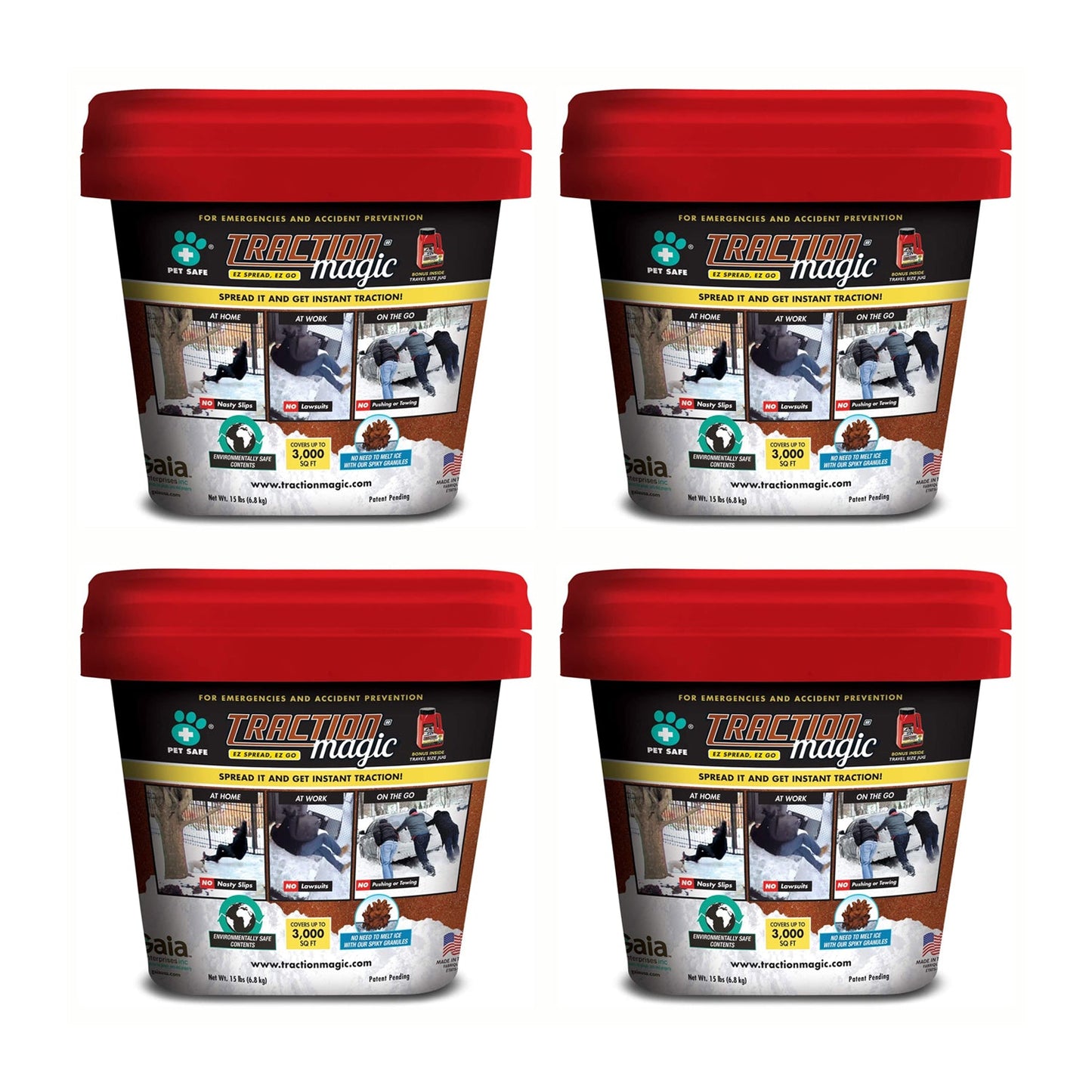 Traction Magic Quick Application All Natural Ice and Snow Melter, 15 Lb (4 Pack)