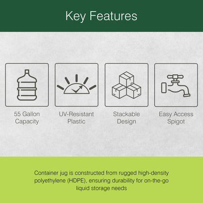 WaterPrepared 55 Gal Stackable Design Utility Water Tank with Large Cap, Blue