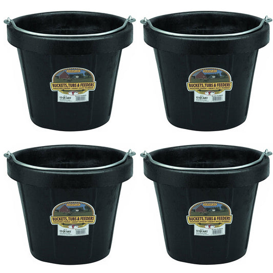 Little Giant 12 qt Flexible All-Purpose Rubber Bucket w/ Steel Handle (4 Pack)