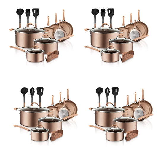 NutriChef Nonstick Kitchen Cookware Pots and Pans, 14 Piece Set, Bronze (4 Pack)