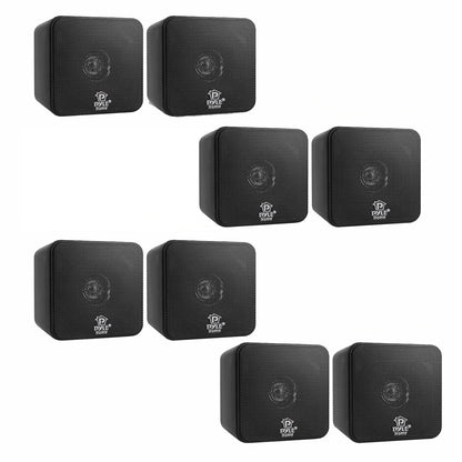 Pyle PCB4BK 4 Inch 200 Watt Mini Cube Bookshelf Stereo Speakers, Black (8 Pack)