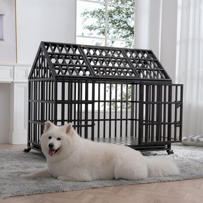 52" Heavy Duty Dog Crate Large Dog cage Strong Metal Dog Kennels and Crates for Large Dogs with 4 Lockable Wheels