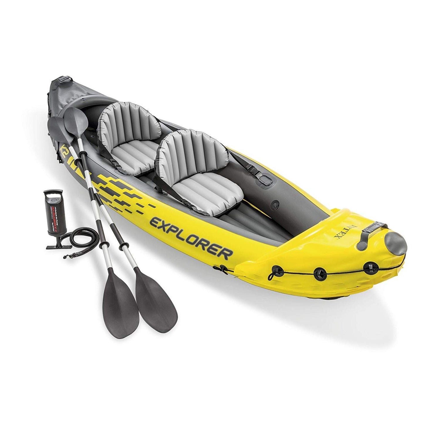 Intex Explorer K2 2 Person Inflatable Kayak Set and Air Pump, Yellow (3 Pack)
