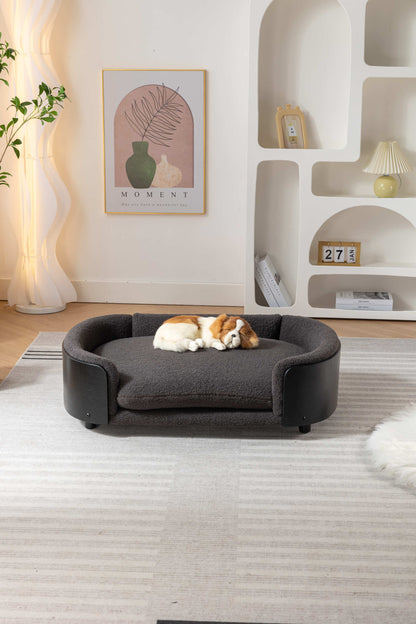 Scandinavian style Elevated Dog Bed Pet Sofa With Solid Wood legs and Black Bent Wood Back, Cashmere Cushion,Large Size