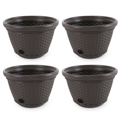 Suncast 100 Foot Resin Wicker Garden Water Hose Storage Holder Pot (4 Pack)