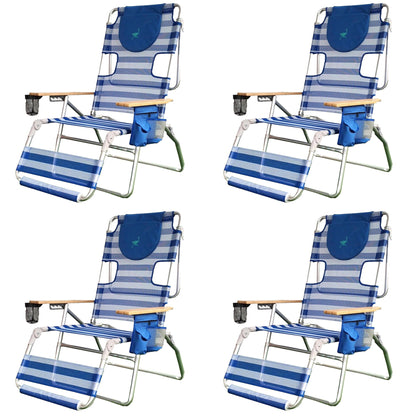 Ostrich 3-N-1 Altitude Outdoor Reclining Patio Beach Lounge Chair, Blue (4 Pack)