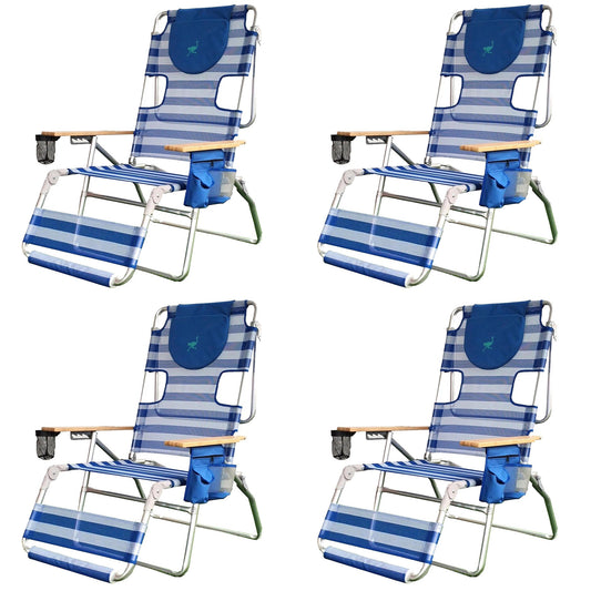 Ostrich 3-N-1 Altitude Outdoor Reclining Patio Beach Lounge Chair, Blue (4 Pack)