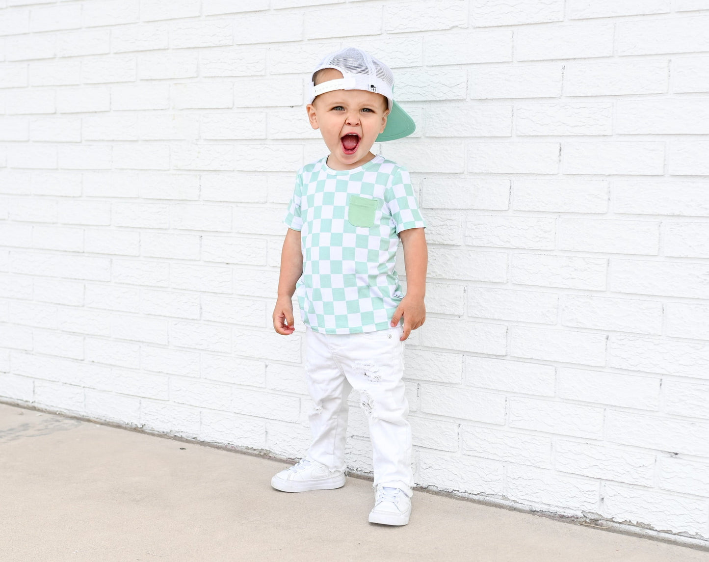 MINT CHECKERS DREAM POCKET TEE