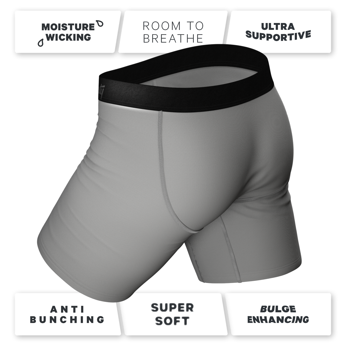 The 50 Shades | Long Leg Grey Ball Hammock® Pouch Underwear With Fly 3 Pack