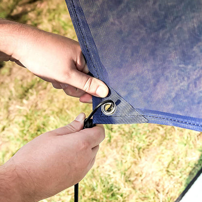 Camco 10 Foot Front Sun Block Panel Awning Screen for RV Camper Shade, Blue