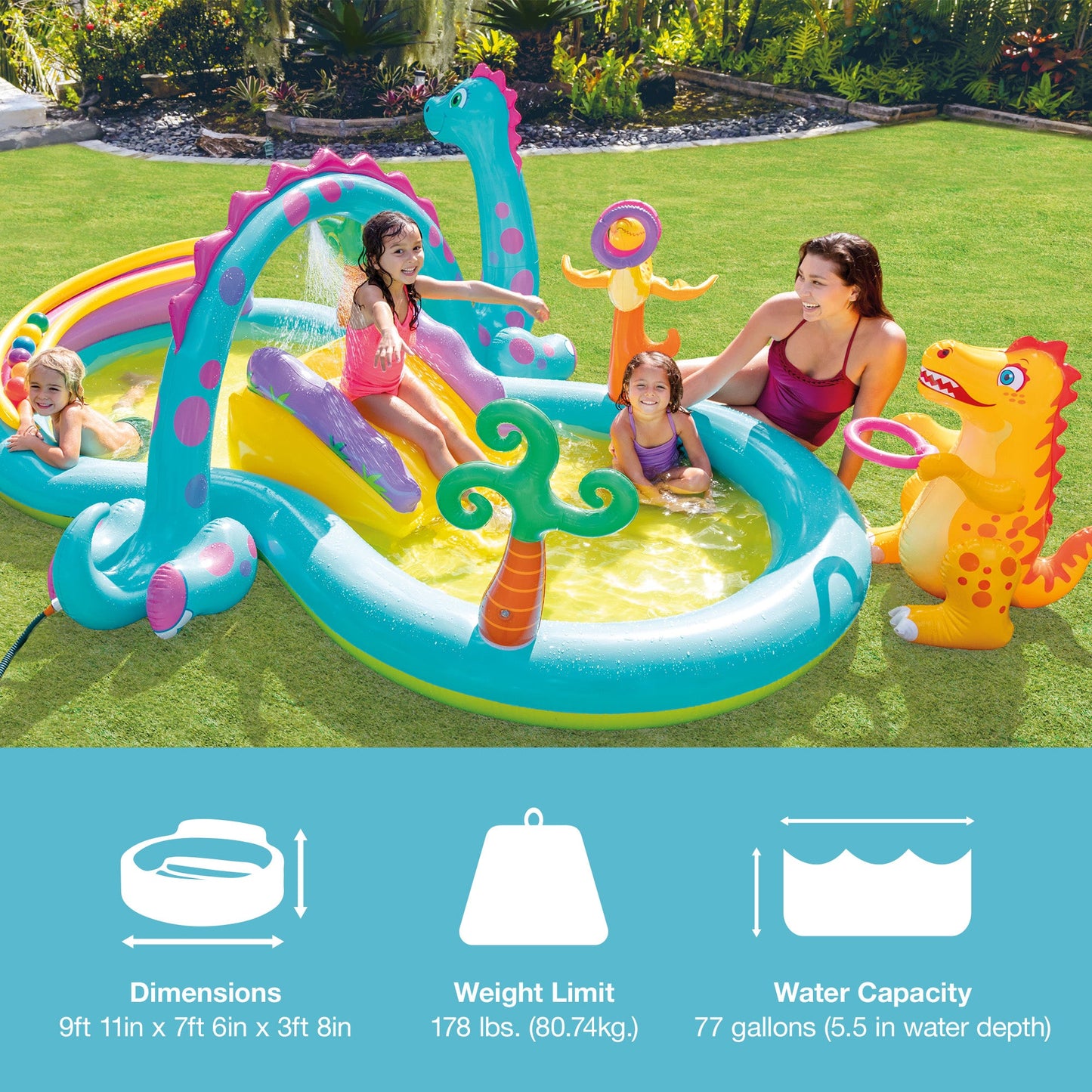 Intex 11ft x 7.5ft x 44in Dinoland Play Center Kiddie Inflatable Swimming Pool