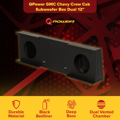 QPower GMC Chevy Crew Cab 2007-2013 Dual 12" Sub Box Enclosure w/ Bedliner Spray