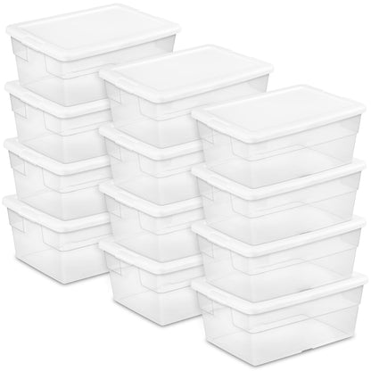 Sterilite 16 Quart Stacking Storage Box Container Tub with Lid, Clear (12 Pack)