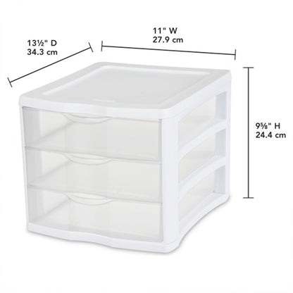 Sterilite ClearView Compact Stacking 3 Drawer Storage Organizer System, 16 Pack