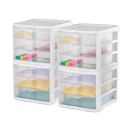 Sterilite ClearView Compact Stacking 3 Drawer Storage Organizer System, 16 Pack